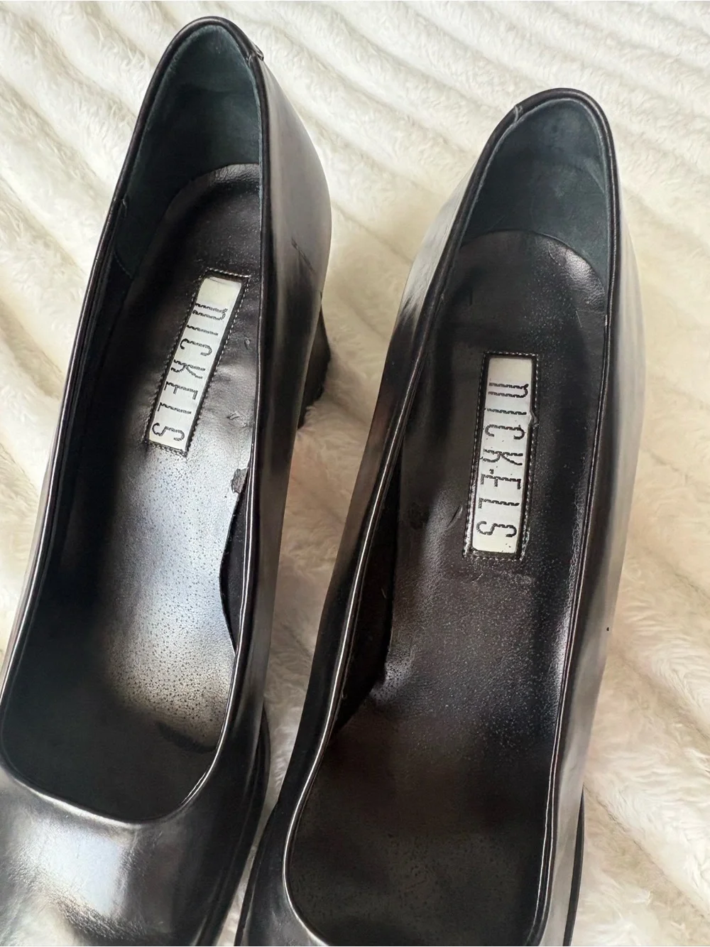 Nickels Womens Black Leather Square Toe Block Heel Pumps Size 8N Narrow